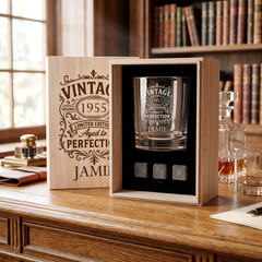 Personalised Any Year and name Whisky Gift Set Stones & Tumbler Glass Engraved
