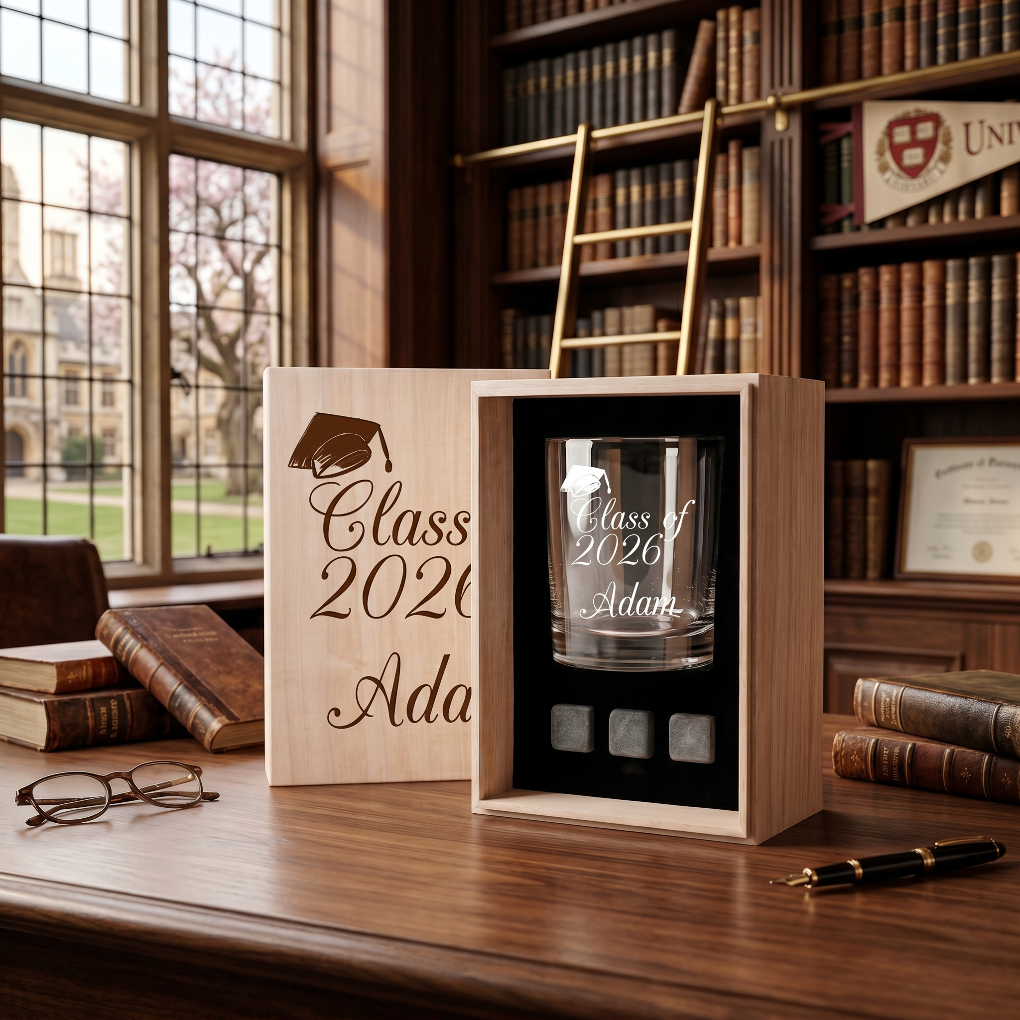 Personalised Engraved Graduation Whisky Gift Set Stones & Tumbler Glass Engraved For Graduates