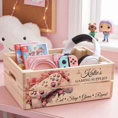 Personalised Gamer Storage Box - Custom Kids Room Storage Crate for Girls ukgiftstoreonline
