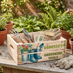 Personalised Gardening Storage Crate, Wooden Crate, Garden Tools storage crate ukgiftstoreonline