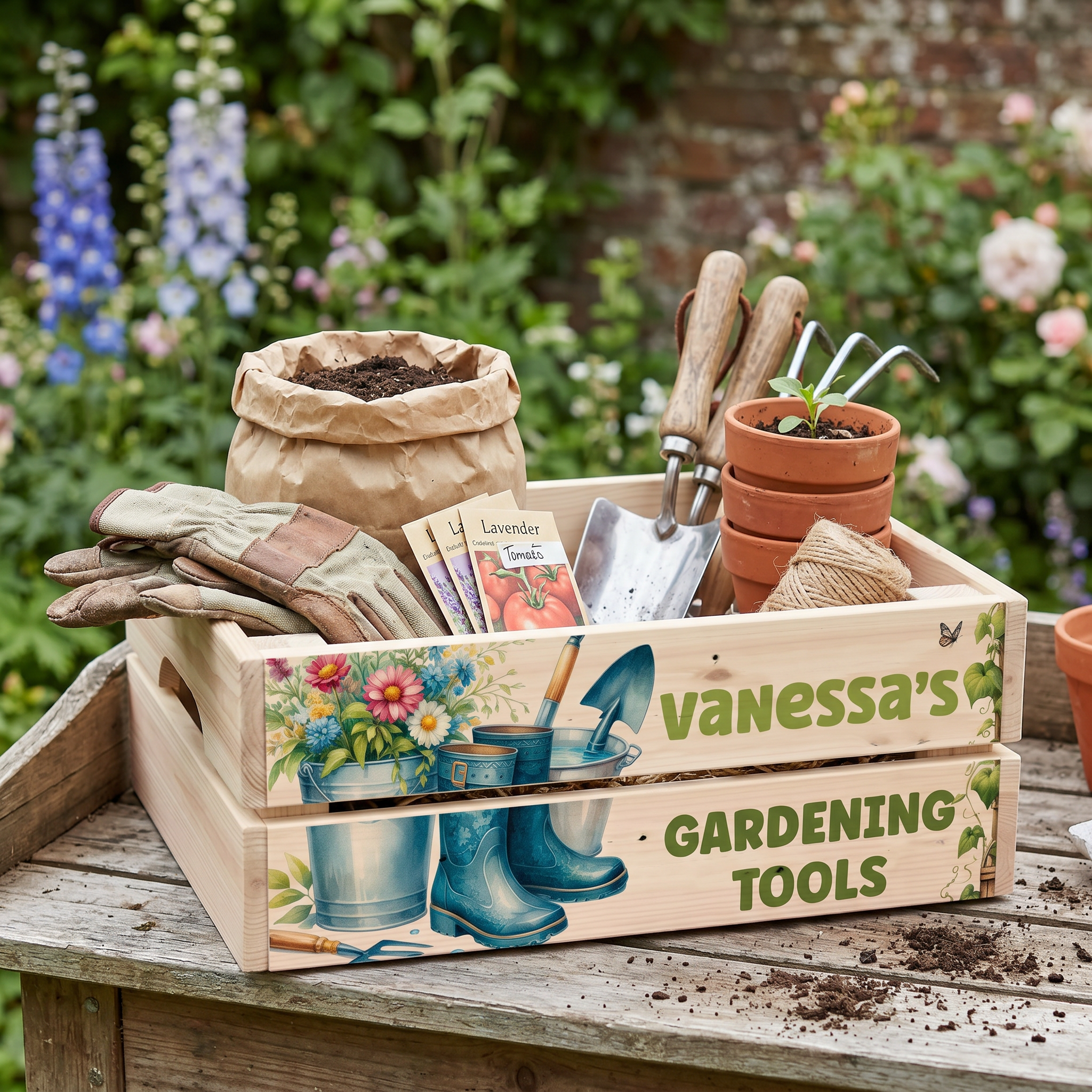 Personalised Gardening Storage Crate, Wooden Crate, Garden Tools storage crate ukgiftstoreonline
