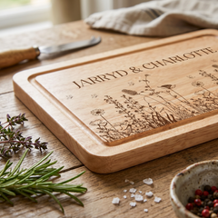 Wildflower Engraved Solid Wooden Chopping Board with Optional Personalisation For Any Occasion chopping Board ukgiftstoreonline