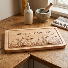 Wildflower Engraved Solid Wooden Chopping Board with Optional Personalisation For Any Occasion chopping Board ukgiftstoreonline