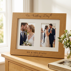 Personalised Wedding Day Engraved Wooden Double Photo Frame Gift For Couple personalised photo frames ukgiftstoreonline