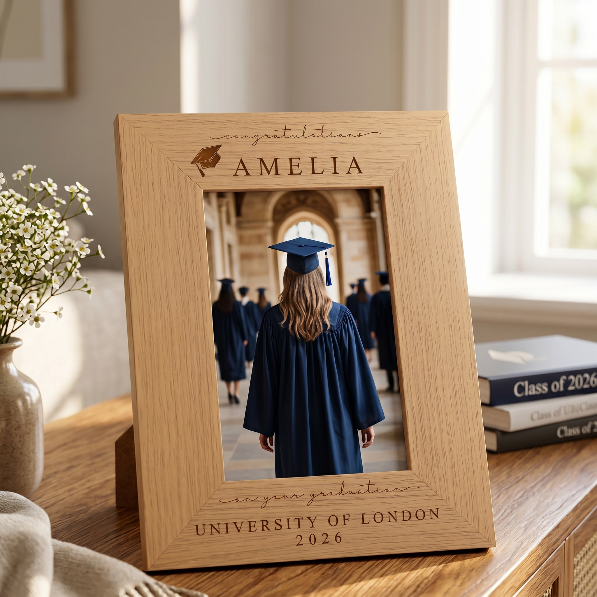 Graduation Gift | Congratulations Gift for University Graduate | Personalised Frame Engraved Oak Finish