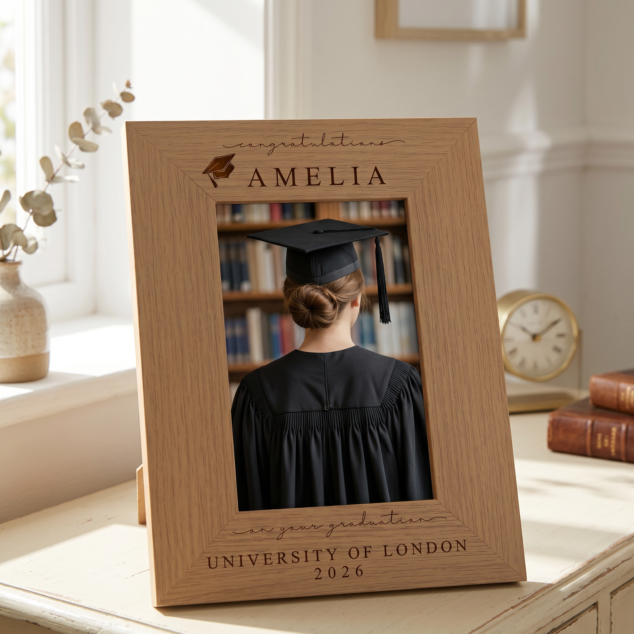 Graduation Gift | Congratulations Gift for University Graduate | Personalised Frame Engraved Oak Finish