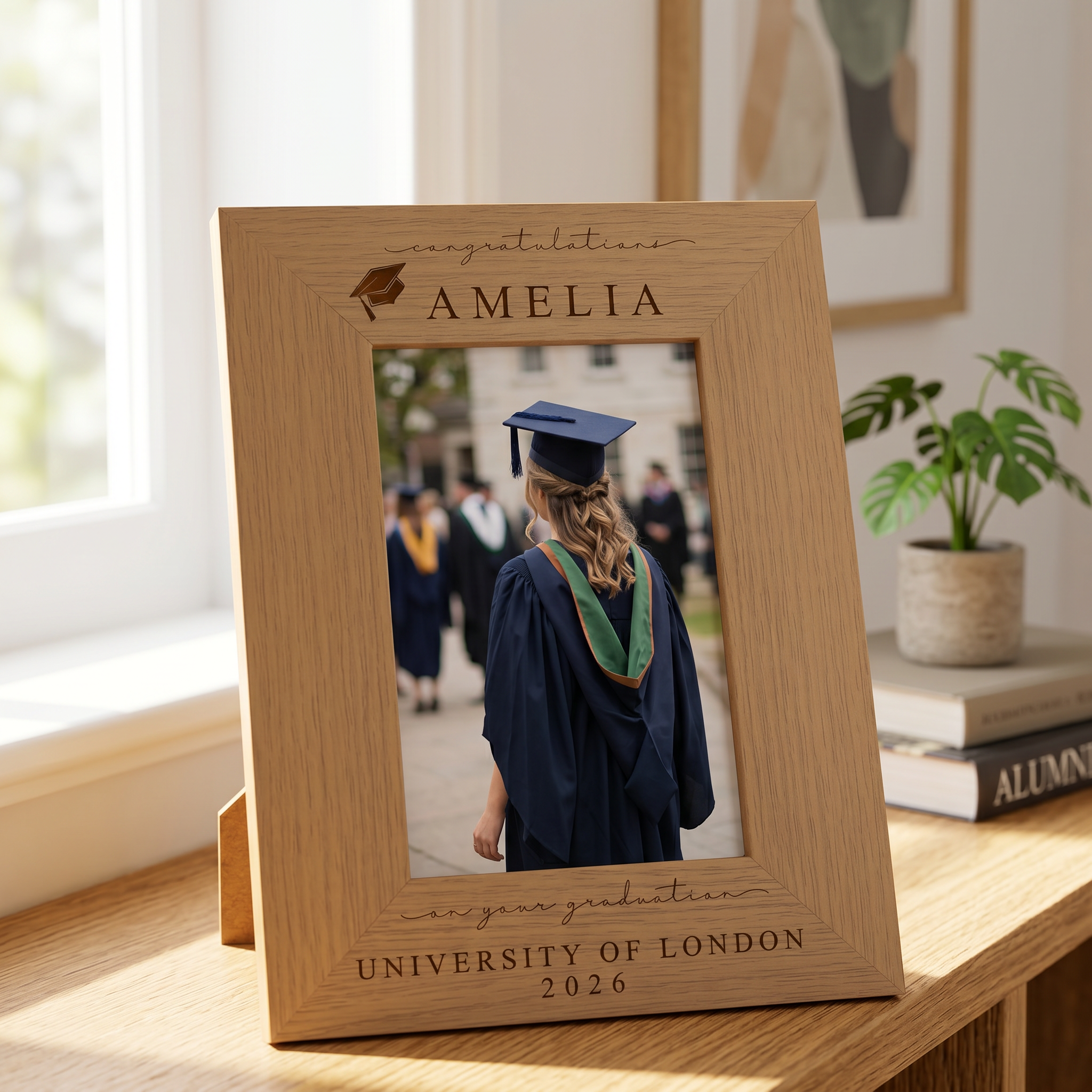 Graduation Gift | Congratulations Gift for University Graduate | Personalised Frame Engraved Oak Finish