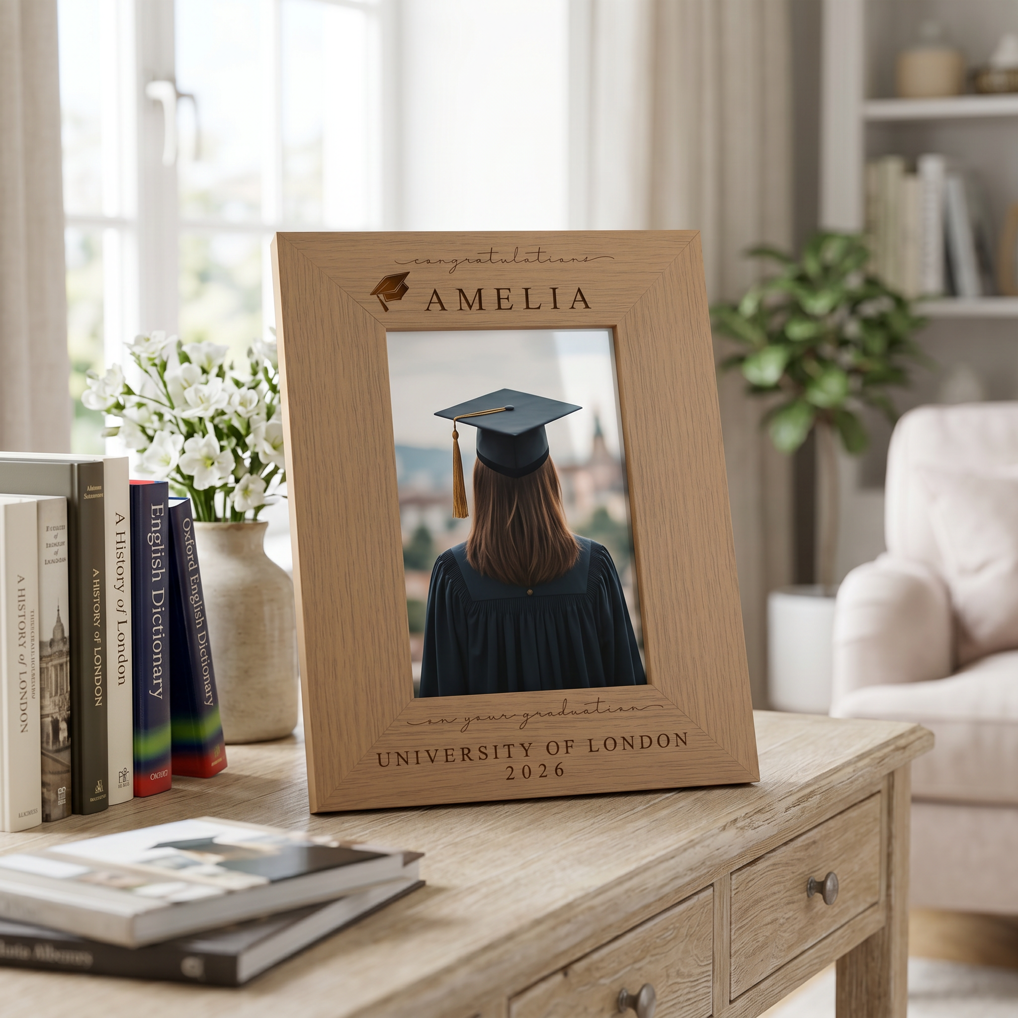 Graduation Gift | Congratulations Gift for University Graduate | Personalised Frame Engraved Oak Finish