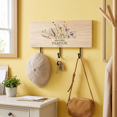 Personalised Wedding Gift Wooden Key or Coat Hook For Couple Mr and Mrs Floral Design ukgiftstoreonline