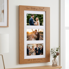 Wedding Gifts For The Couple, Personalised Engraved Triple Wooden Wedding Photo Frame Photo Frame ukgiftstoreonline