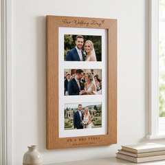 Wedding Gifts For The Couple, Personalised Engraved Triple Wooden Wedding Photo Frame Photo Frame ukgiftstoreonline