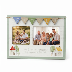 Colourful and Playful Family Photo Frame Gift With Double Aperture With Bunting photo frame ukgiftstoreonline