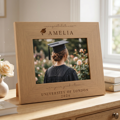 Graduation Gift | Congratulations Gift for University Graduate | Personalised Frame Engraved Oak Finish