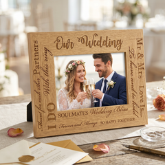 Wedding Day Multi Script Wooden Engraved Photo Frame Gift For Couple wedding photo frame ukgiftstoreonline