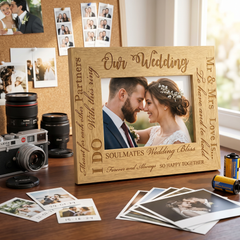 Wedding Day Multi Script Wooden Engraved Photo Frame Gift For Couple wedding photo frame ukgiftstoreonline