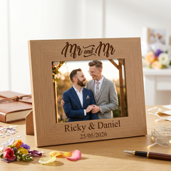 Personalised Mr and Mr Gay Wedding Engraved Wooden Photo Frame Landscape wedding photo frame ukgiftstoreonline