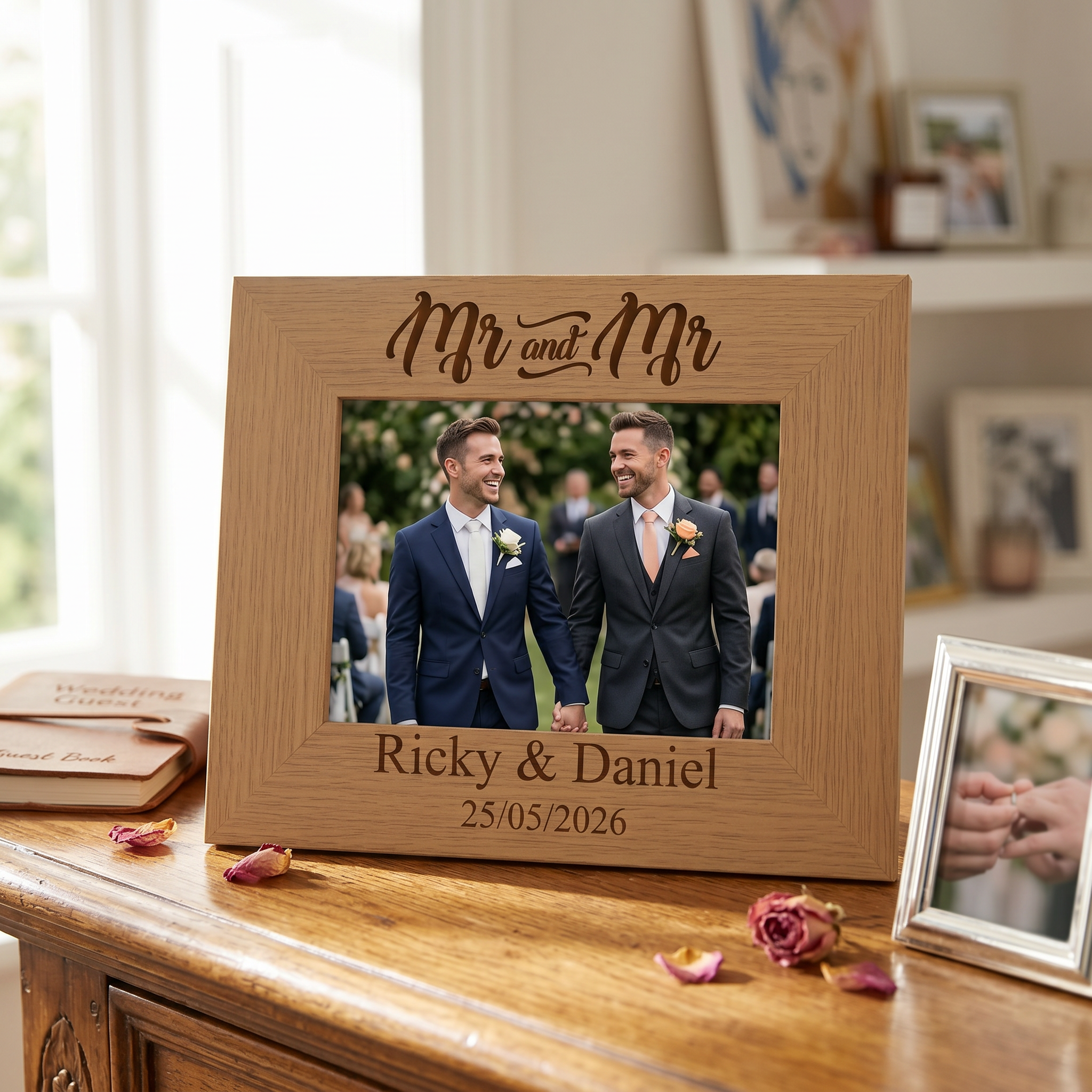 Personalised Mr and Mr Gay Wedding Engraved Wooden Photo Frame Landscape wedding photo frame ukgiftstoreonline
