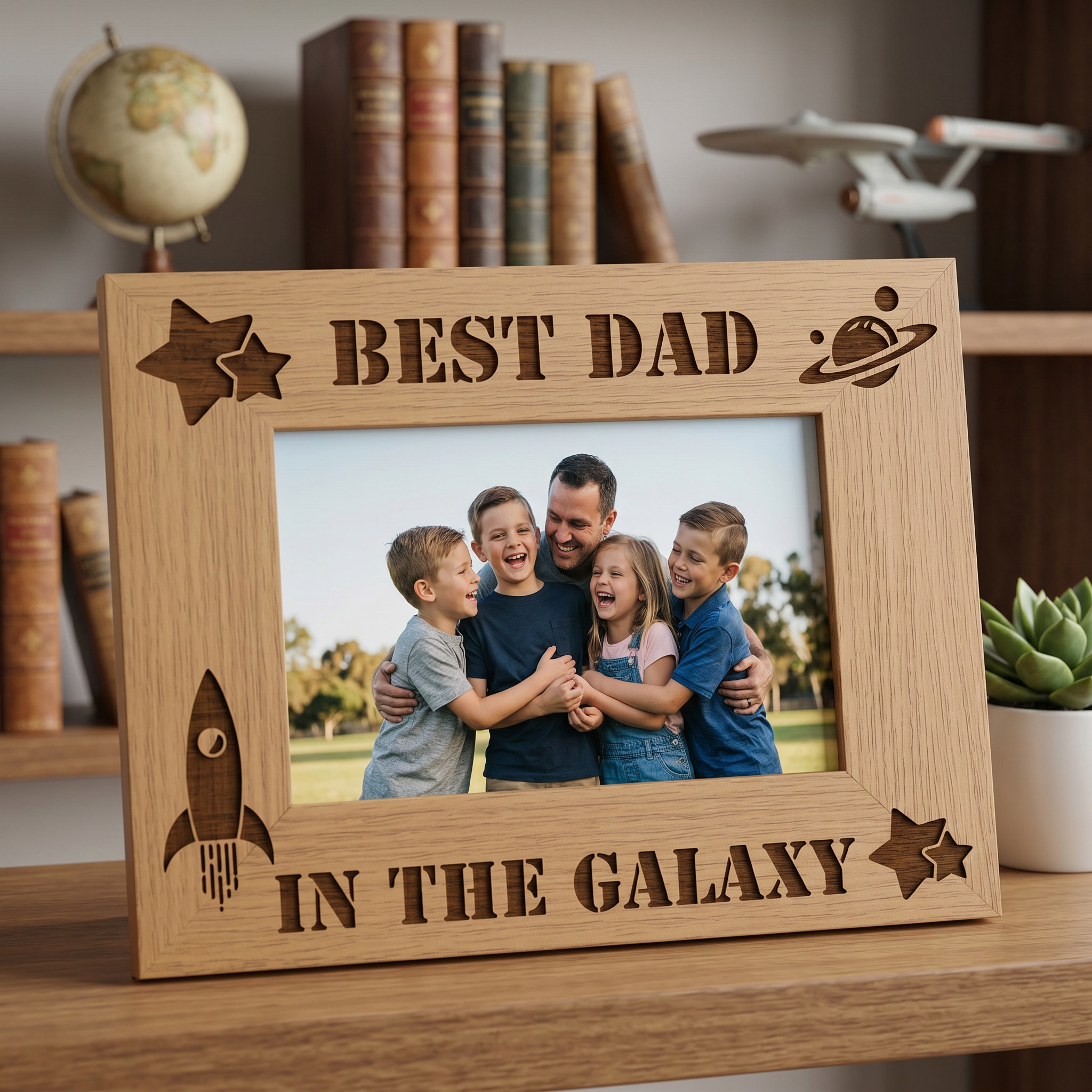Best Dad In The Galaxy Wooden Engraved Photo Frame Gift For Fathers Day Birthday or Christmas Daddy Photo Frame ukgiftstoreonline