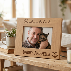 Personalised Best Cat Dad Photo Frame Gift Engraved Oak Wood Finish Pet Photo Frame ukgiftstoreonline