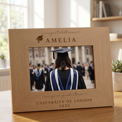 Graduation Gift | Congratulations Gift for University Graduate | Personalised Frame Engraved Oak Finish