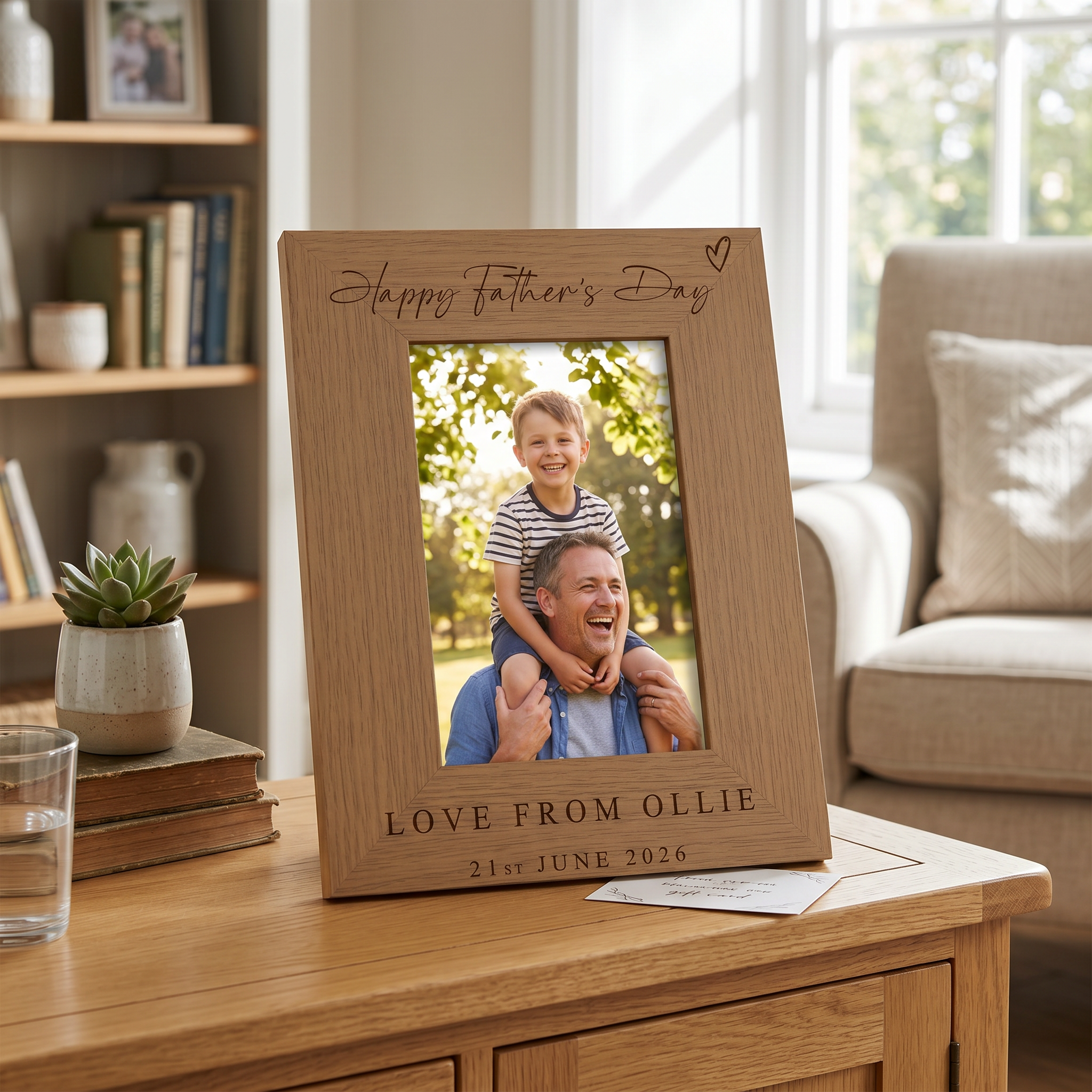 Personalised Fathers's Day Photo Frame Gift Engraved Oak Wood Finish Pet Photo Frame ukgiftstoreonline