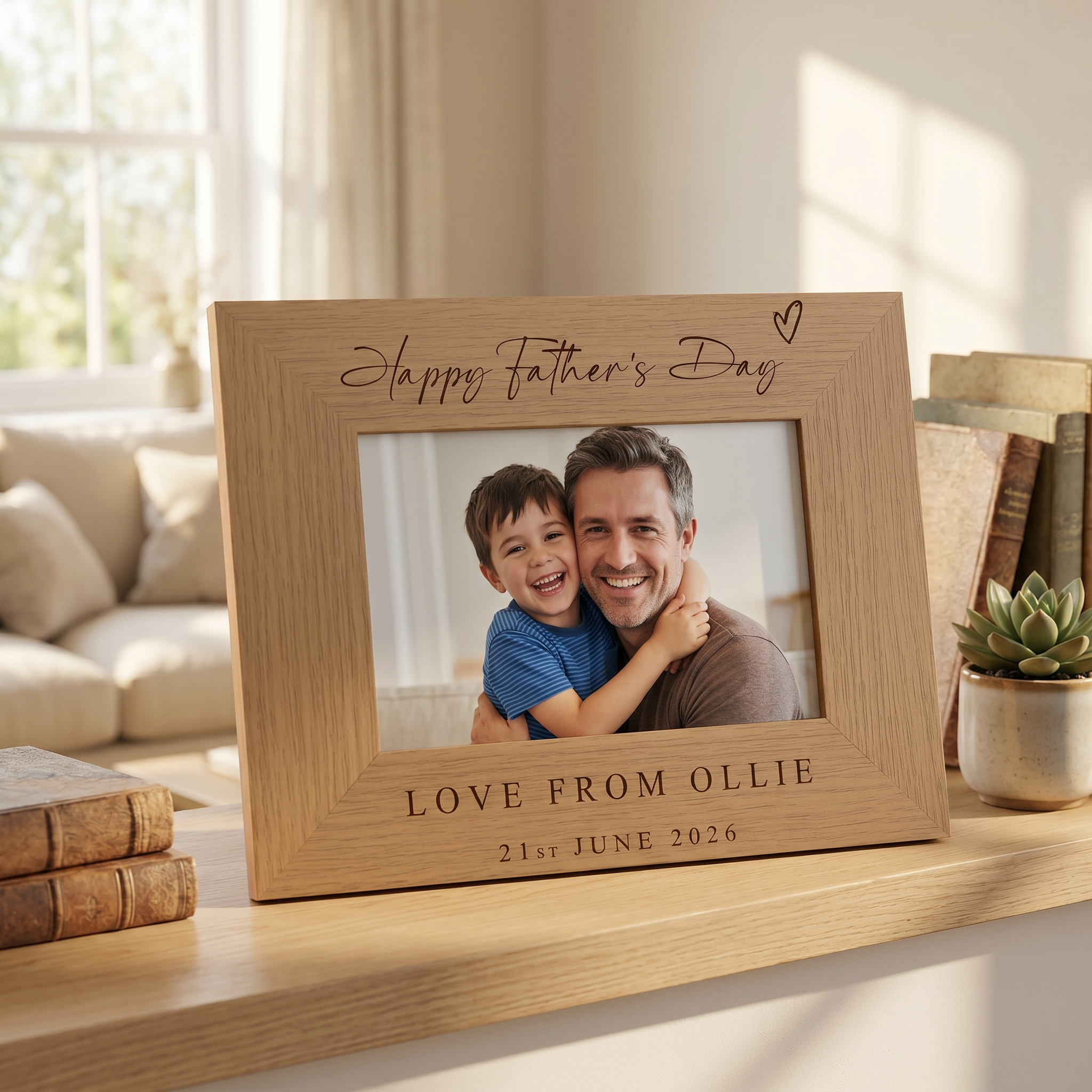 Personalised Fathers's Day Photo Frame Gift Engraved Oak Wood Finish Pet Photo Frame ukgiftstoreonline Landscape 4 x 6 Inch