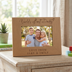 World's Best Daddy, Custom Photo Frame, Dad Birthday Gift Engraved Oak Finish ukgiftstoreonline Landscape 4 x 6 Inch