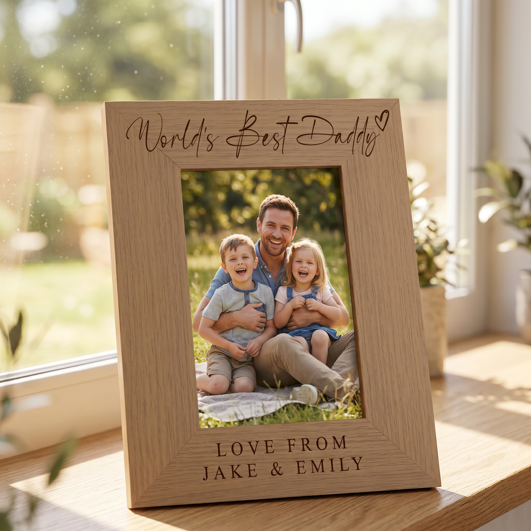 World's Best Daddy, Custom Photo Frame, Dad Birthday Gift Engraved Oak Finish ukgiftstoreonline Portrait 4 x 6 Inch