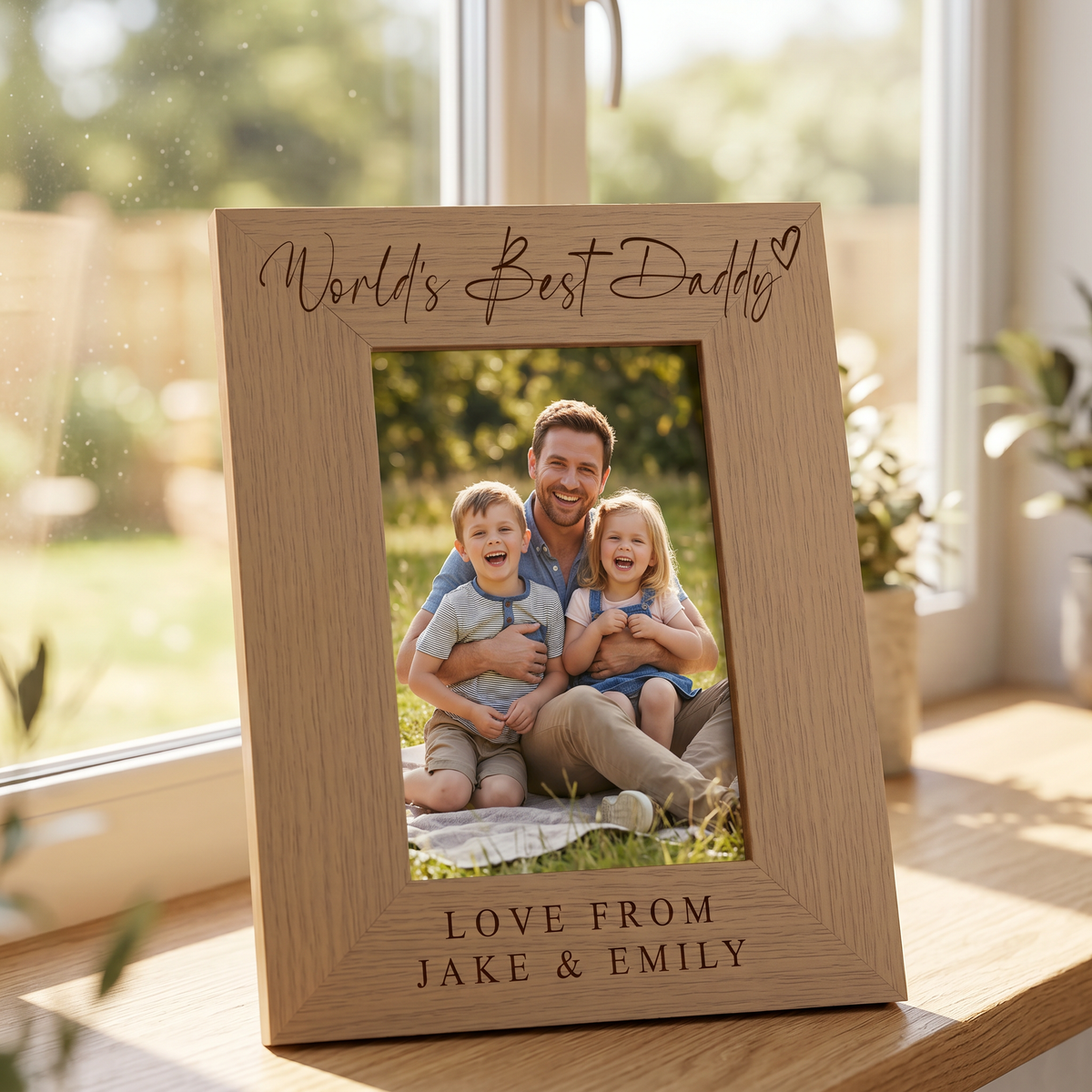 World's Best Daddy, Custom Photo Frame, Dad Birthday Gift Engraved Oak Finish ukgiftstoreonline Portrait 4 x 6 Inch