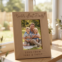 World's Best Daddy, Custom Photo Frame, Dad Birthday Gift Engraved Oak Finish ukgiftstoreonline Portrait 4 x 6 Inch