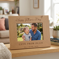 Personalised Fathers's Day Photo Frame Gift Engraved Oak Wood Finish Pet Photo Frame ukgiftstoreonline