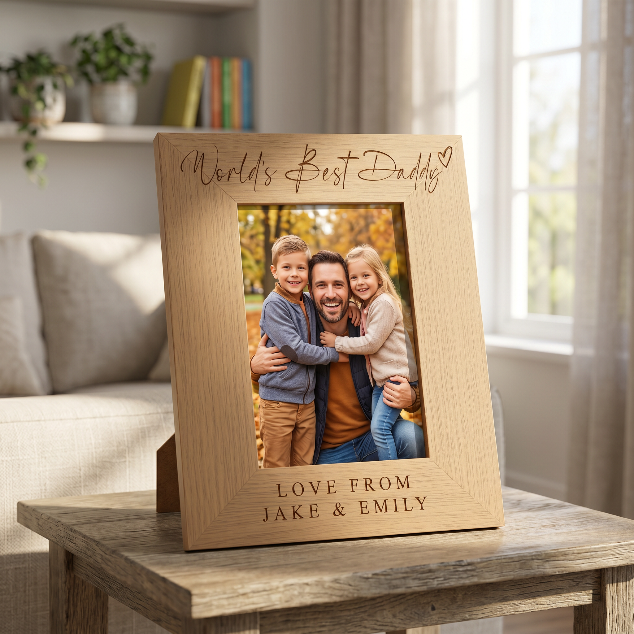 World's Best Daddy, Custom Photo Frame, Dad Birthday Gift Engraved Oak Finish ukgiftstoreonline