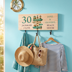 Personalised Solid Wood Key or Coat Hook Seaside Themed Beach House Sign ukgiftstoreonline