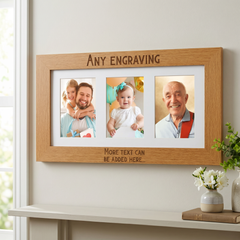 Personalised Wooden Triple Photo 6 x 4 Frame Custom Engraved Any Message In Bold Text Photo Frame ukgiftstoreonline