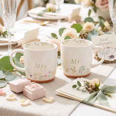 Wedding Mug Set – Ceramic Couple Coffee Mugs With Wildflower Design ukgiftstoreonline