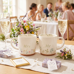 Wedding Mug Set – Ceramic Couple Coffee Mugs With Wildflower Design ukgiftstoreonline
