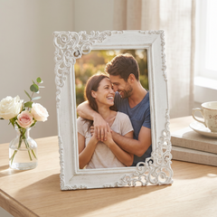 Classical Vintage Ornate White Metal Photo Frame 4" x 6" photo frame ukgiftstoreonline