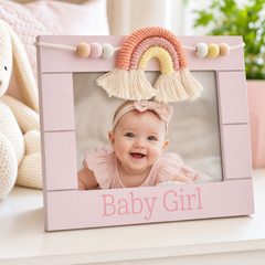 Pink Baby Girl Photo Frame – Pastel Rainbow Design | 4x6 Keepsake Baby Gift