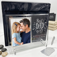 Personalised Engraved Best Dad Ever Large Glass Photo Frame In Silk Lined Gift Box Daddy Photo Frame ukgiftstoreonline