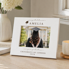 Personalised White Wooden Engraved Graduation Photo Frame Gift For University Graduate