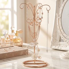Vintage Style Rose Gold metal jewellery stand, with flowers and butterflies 22.5cm tall