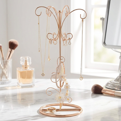 Vintage Style Rose Gold metal jewellery stand, with flowers and butterflies 22.5cm tall