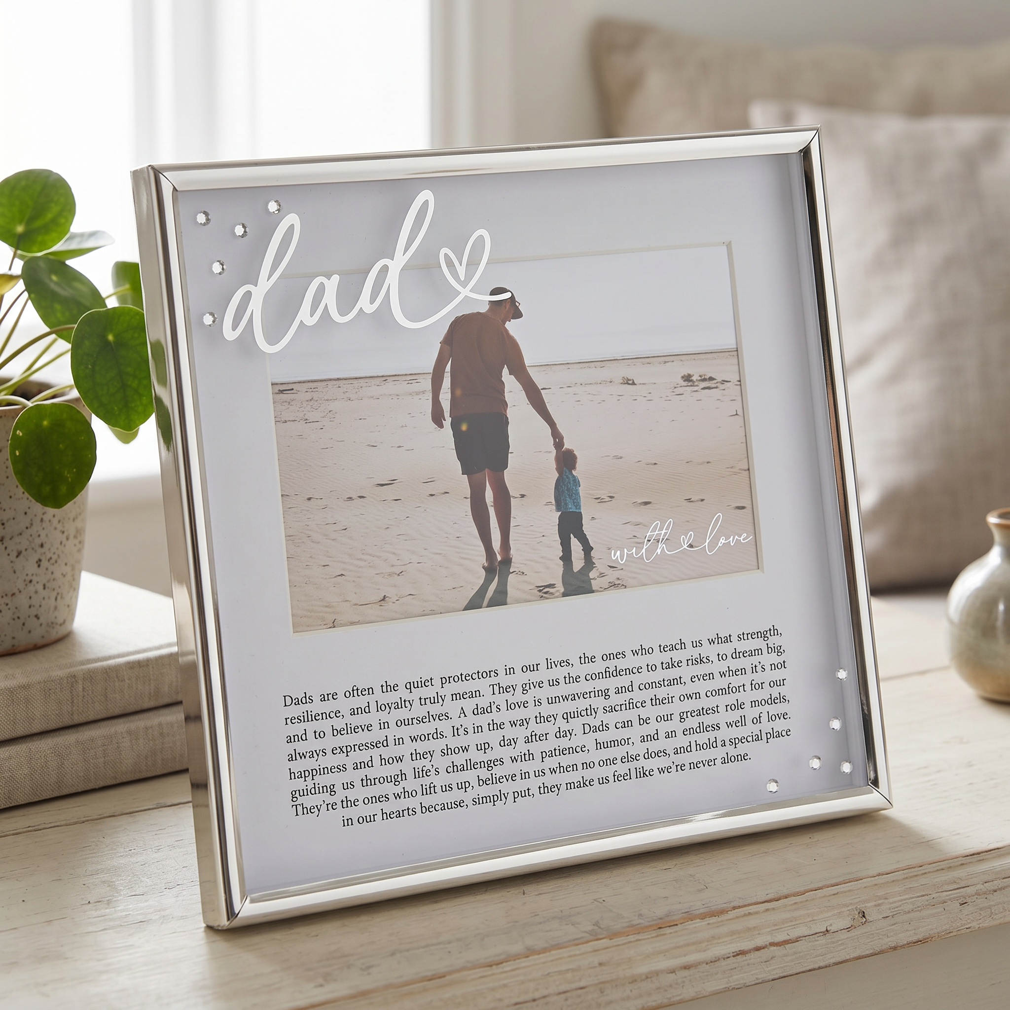 Dad Silver Photo Frame 6'x4' Picture with Diamantes and Message, Freestanding and Gift Boxed - Father's Day, Birthday or Christmas photo frame ukgiftstoreonline