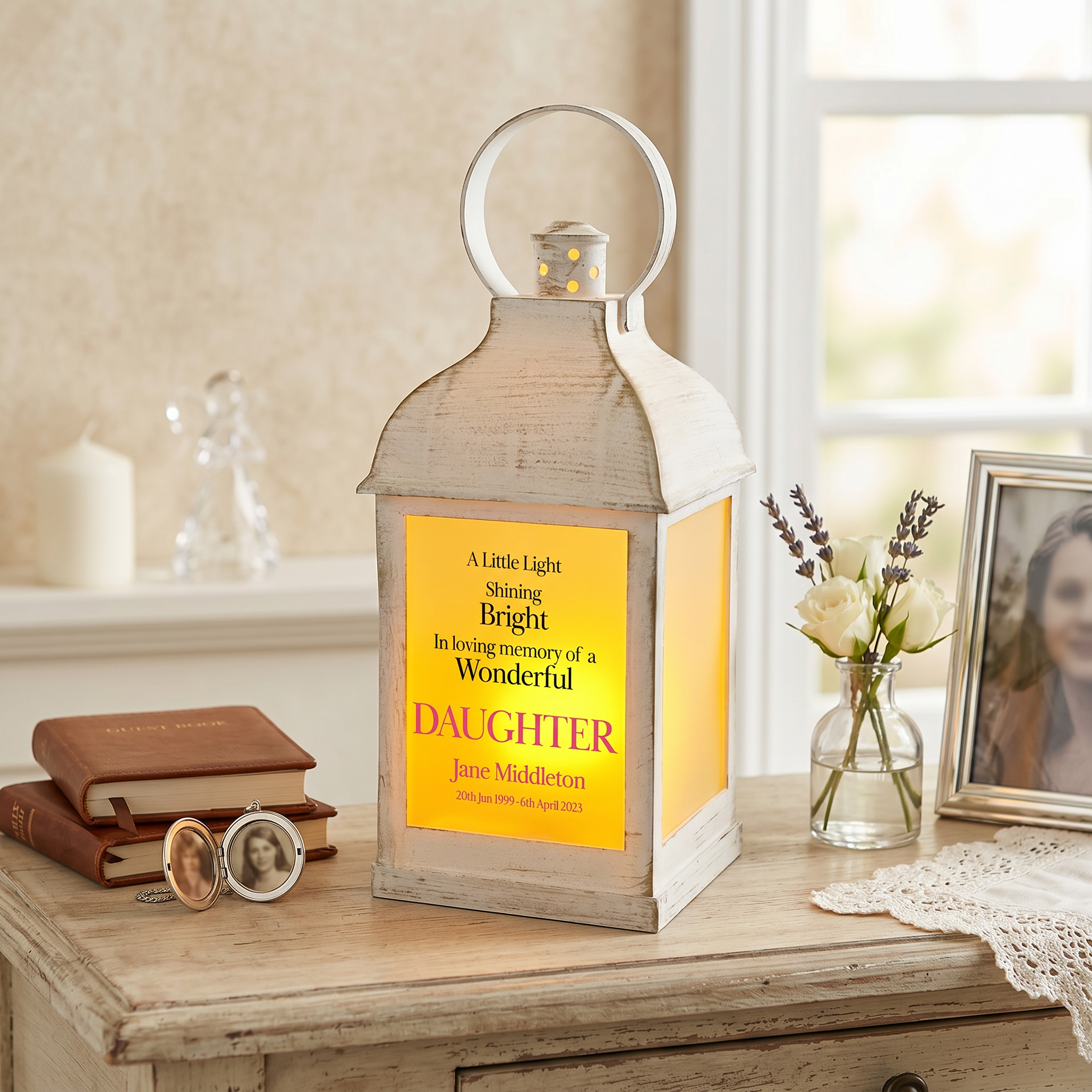 Personalised Daughter In Loving Memory Graveside Lantern Gift With Flame Effect Personalised Lights ukgiftstoreonline