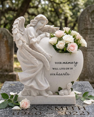 Angel Remembrance Stone Memorial Vase , Grave Ornament Tribute, Your Memory Will Live On In Our Hearts