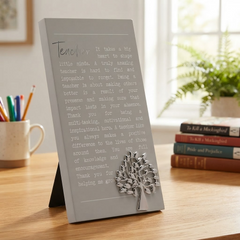 Teacher Plaque Gift – Standing Plaque With Sentimental Quote & Raised Silver Tree