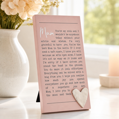 Pink Mum Plaque Gift – Standing Plaque With Sentimental Quote & Raised Heart