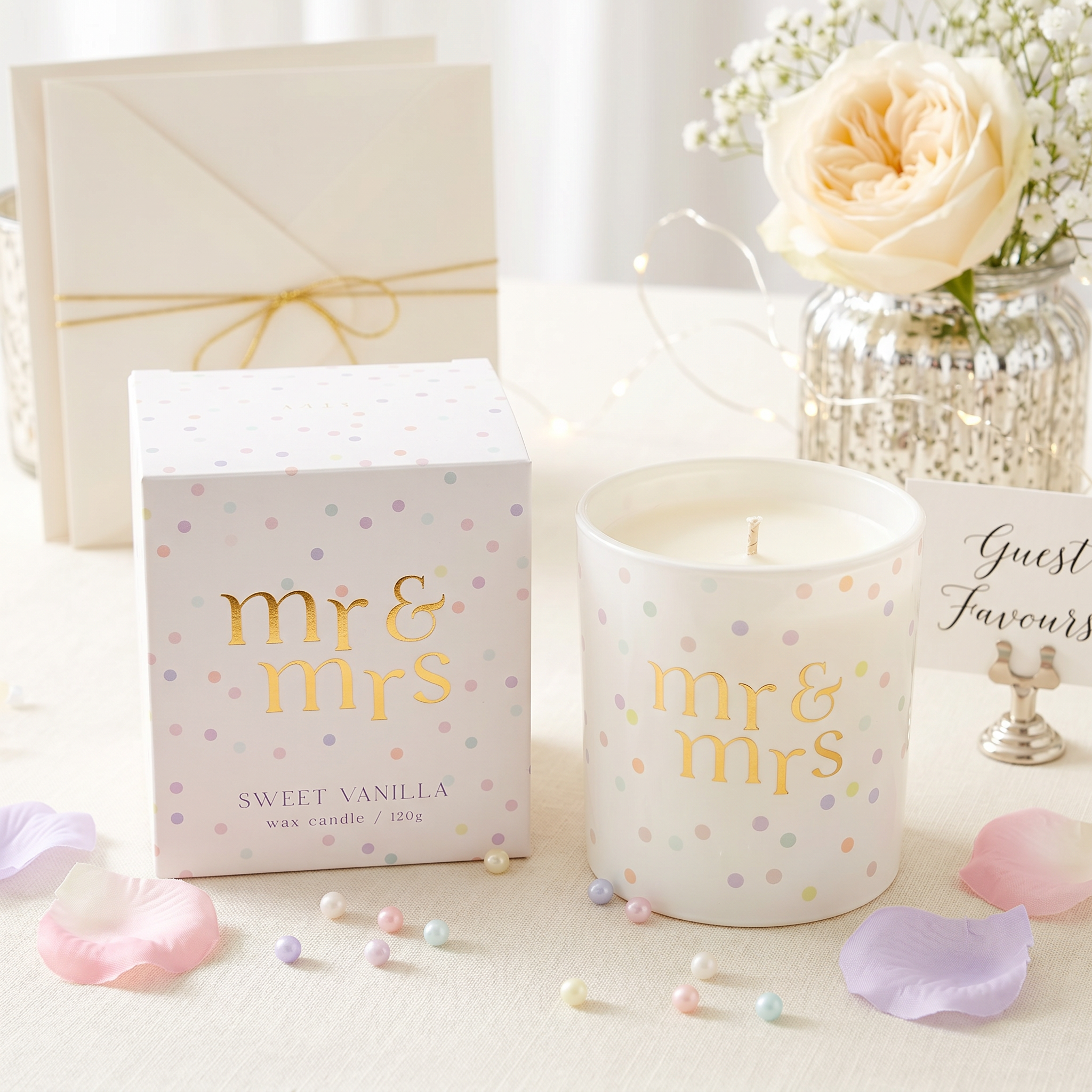 Wedding Gift Candle – Mr and Mrs Boxed Confetti Design Keepsake Candle ukgiftstoreonline