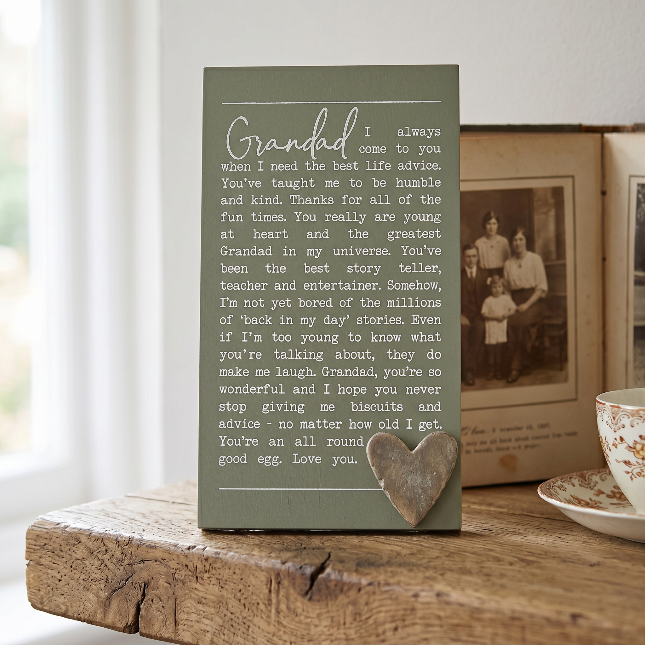 Grandad Plaque Gift – Raised Silver Heart Plaque With Sentimental Quote & Elegant Display Nan Photo Frame ukgiftstoreonline