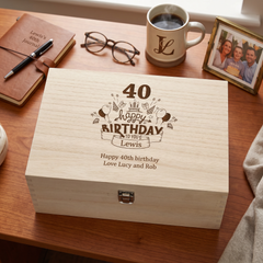 Personalised Large Engraved Wooden Birthday Keepsake Box 18th 21st 30th 40th 50th 60th 70th 80th